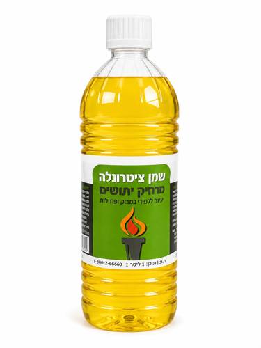 בקבוק שמן ציטרונלה ללפידי במבוק ולפתיליות בנפח ליטר