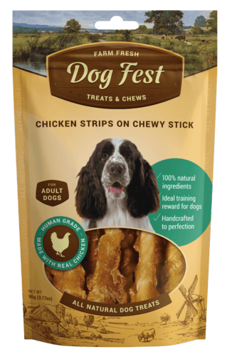 דוג פסט חטיף רצועות עוף על מקל לעיסה 90 גרם | Dog Fest Chicken Strips on Chewing Stick 90g