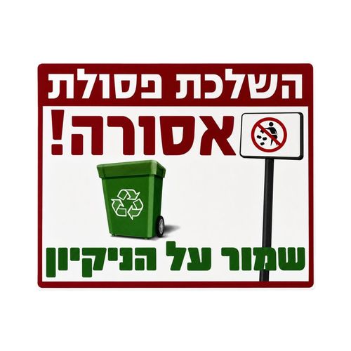 שלט השלכת פסולת אסורה – שמור על הניקיון