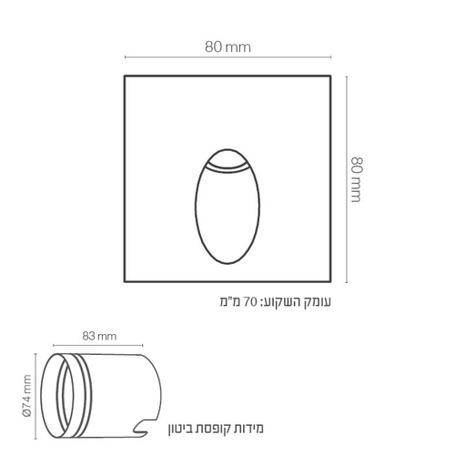 שקוע לד מרובע מסדרת נוגה 3W גוף לבן 2900K יורולוקס 

