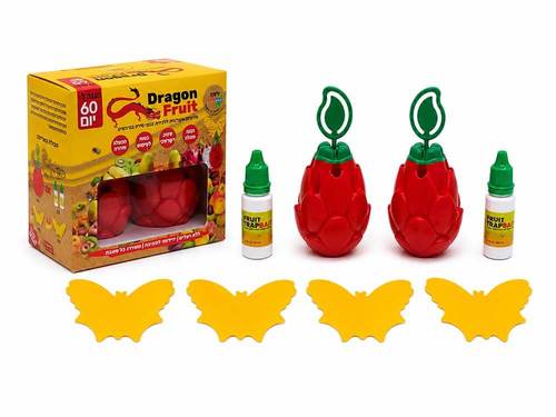 מלכודת לזבובי פירות Dragon Fruit – ערכה כפולה עם פיתיון ולוחות דבק