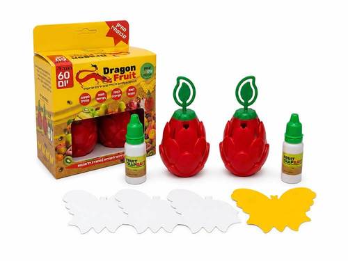 מלכודת לזבובי פירות Dragon Fruit – ערכה כפולה עם פיתיון ולוחות דבק