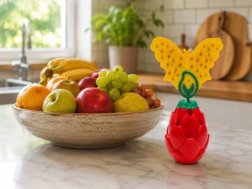 מלכודת לזבובי פירות Dragon Fruit – ערכה כפולה עם פיתיון ולוחות דבק