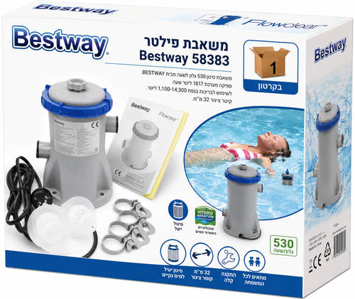 משאבת פילטר לבריכה 530 גלון לשעה Bestway 