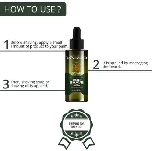 שמן טרום־גילוח לעור רגיש Pre-Shave Oil ‏75 מ״ל VASSO