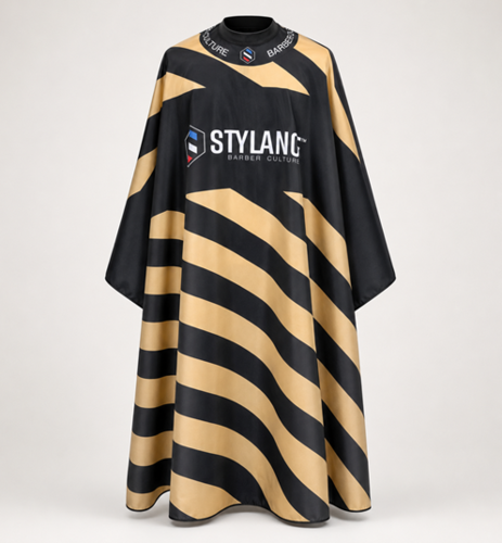 חלוק תספורת מקצועי Golden Stripe עם צווארון סיליקון P186 - STYLANCE