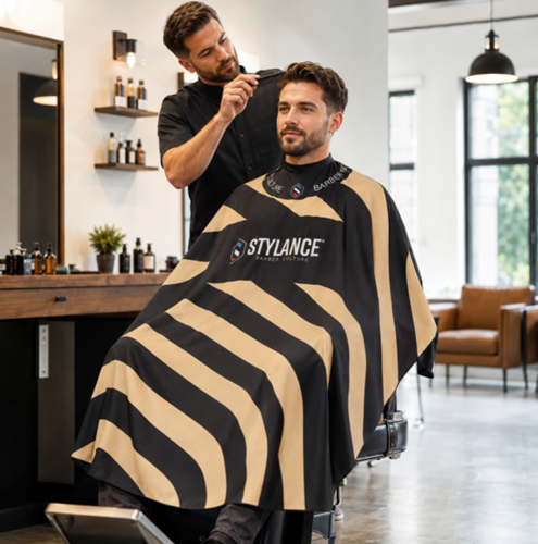 חלוק תספורת מקצועי Golden Stripe עם צווארון סיליקון P186 - STYLANCE