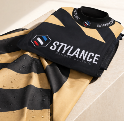 חלוק תספורת מקצועי Golden Stripe עם צווארון סיליקון P186 - STYLANCE