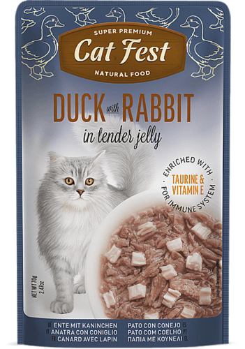 פאוץ ברווז וארנב בג'לי לחתולים CatFest 70 גרם — חנות חיות חיות בעיר ויצמן 8 רחובות