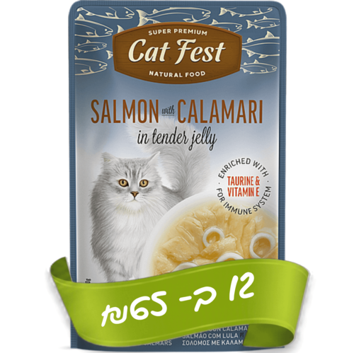 פאוץ סלמון וקלמרי בג'לי לחתולים CatFest 70 גרם — חנות חיות חיות בעיר ויצמן 8 רחובות