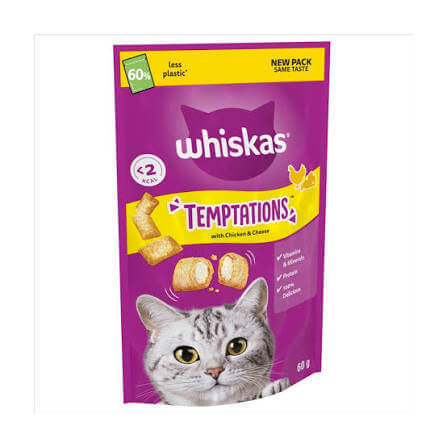 וויסקס טמפטיישן עוף גבינה 60 גרם - Whiskas Temptations 