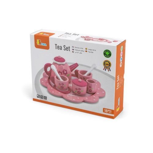 סט ערכת תה מעץ לילדים בצבע ורוד