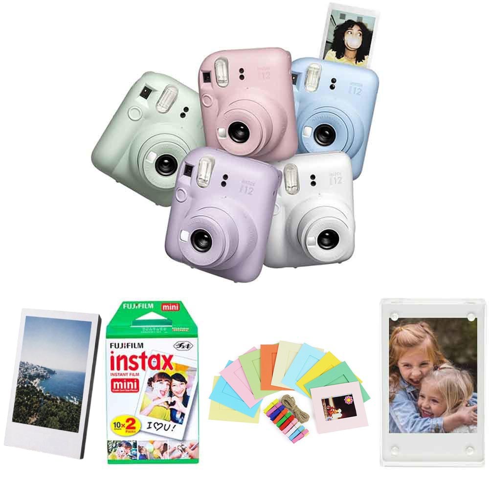 קיט מצלמת פיתוח מיידי Fuji Instax Mini 12 + דפים + מעמד עץ + שרשרת תליה + בלוק מגנטי