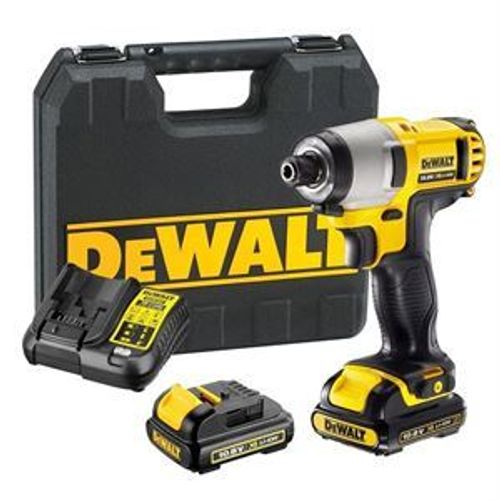 מברגת אימפקט נטענת DEWALT DCF815D2 10.8V XR - גוף קומפקטי צהוב שחור עם שתי סוללות 2 אמפר ומטען, לעבודות הרכבה ותחזוקה