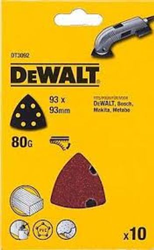 גיליונות לטש משולשים DEWALT DT3092 גרעין 80 - אריזת 10 יחידות 93x93 מ