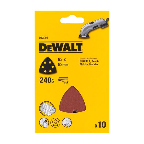 ניירות לטש משולשים DEWALT DT3095 גרעין 240 - סט 10 יחידות 93x93 מ