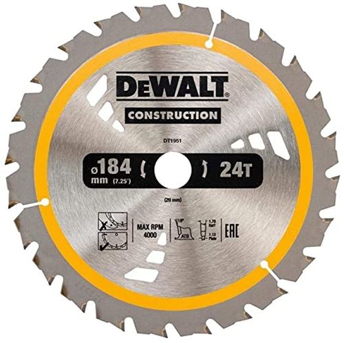 להב מסור עגול לעץ DEWALT DT1951 Construction - קוטר 184 מ