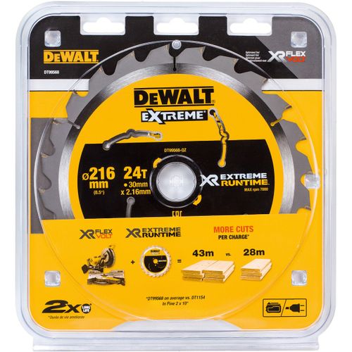 להב מסור עגול לעץ DEWALT DT99568 EXTREME Runtime - קוטר 216 מ