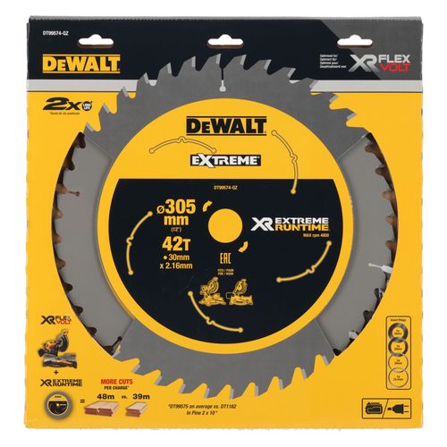 להב מסור עגול לעץ DEWALT DT99574 EXTREME Runtime - קוטר 305 מ