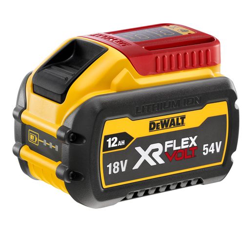 סוללת ליתיום נטענת DEWALT DCB548 XR FlexVolt 18V/54V - 12 אמפר עם 15 תאים, מעבר מתח אוטומטי ומכסה הובלה