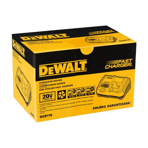 מטען מהיר DEWALT DCB118 XR - טעינת סוללות 18V ו-FlexVolt 54V בזרם עד 8 אמפר עם מאוורר קירור פנימי