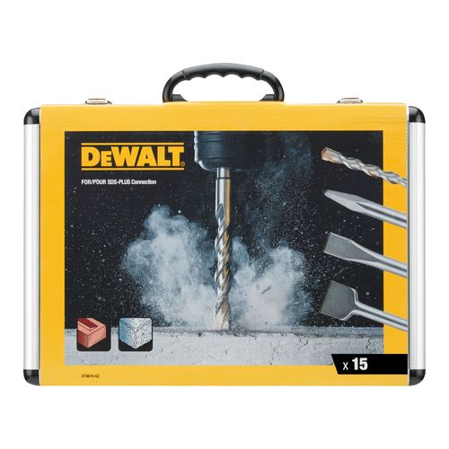 סט מקדחים ואיזמלים DEWALT DT9679 SDS-Plus 15 חלקים - מקדחים ואיזמלים בקופסת אלומיניום לקידוח וחציבה בבטון