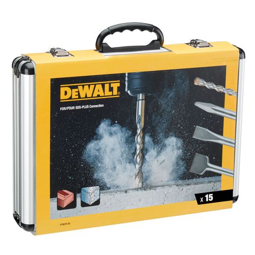 סט מקדחים ואיזמלים DEWALT DT9679 SDS-Plus 15 חלקים - מקדחים ואיזמלים בקופסת אלומיניום לקידוח וחציבה בבטון