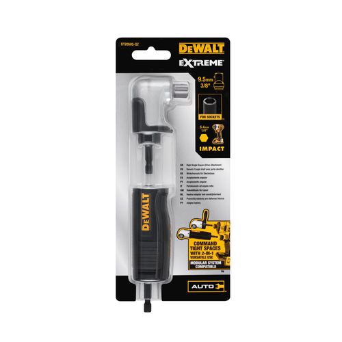 מתאם זוויתי DEWALT DT20505 EXTREME 3/8 אינץ' - מתאם לבוקסות במברגת אימפקט עם ציר גמיש וידית צד
