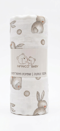 שמיכת קיץ קלה ואיכותית 100% כותנה אינפיניקו גודל 100X70 - ארנב נקודות אפורות