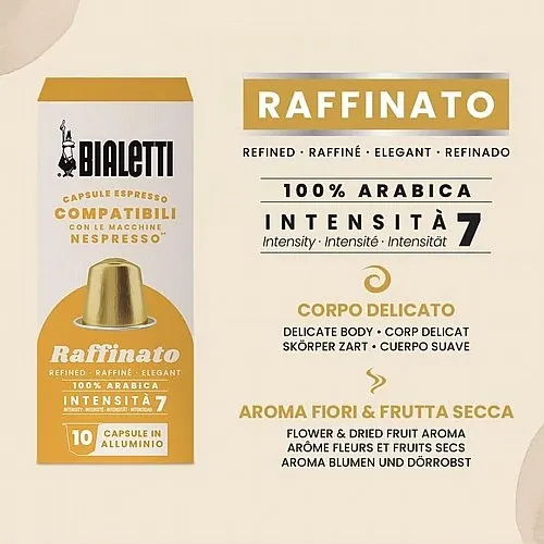 אריזת Bialetti Raffinato 10 קפסולות אלומיניום תואמות Nespresso