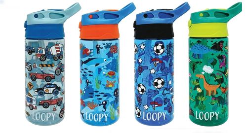 בקבוק אקרילי+קש 700 מ''ל אול אובר בנים- LOOPY
