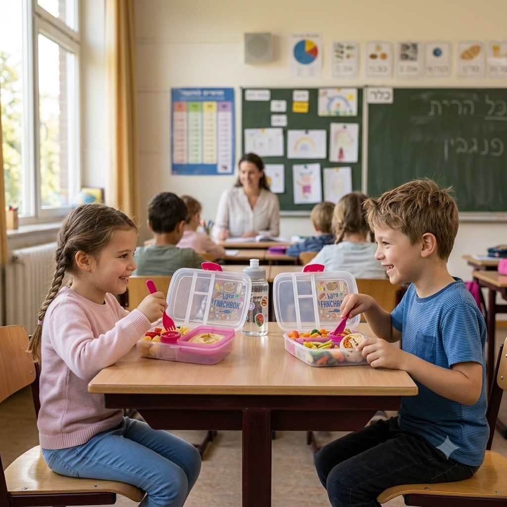 סט 4 קופסאות אוכל מחולקות לילדים עם סכו"ם מובנה