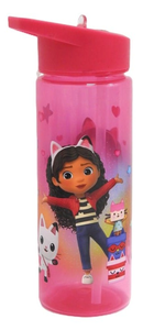 בקבוק שתיה עם קש מתקפל 600 מ"ל ו 4 צמידי מעוצבים - בית הבובות של גבי