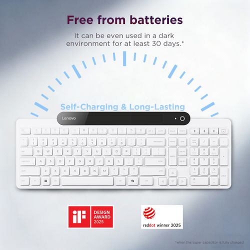 Lenovo 800 Self-Charging Bluetooth Keyboard-Hebrew 212 GY41R69592 לנובו