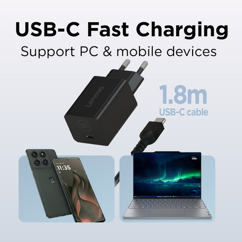 Lenovo GaN Nano 65W Adapter G0A6GN65EU לנובו