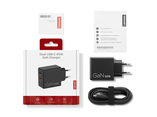 Lenovo Dual USB-C 65W GaN Charger G0A6065BEU לנובו