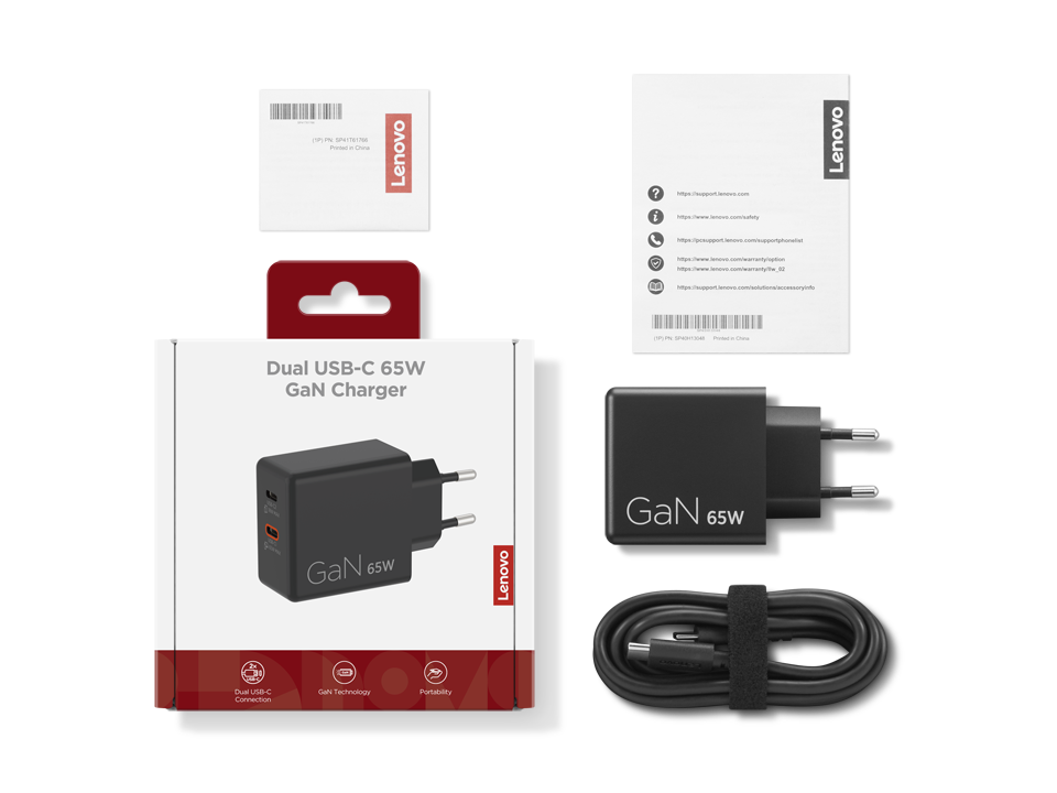 Lenovo Dual USB-C 65W GaN Charger G0A6065BEU לנובו