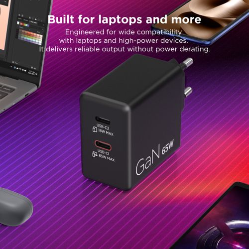 Lenovo Dual USB-C 65W GaN Charger G0A6065BEU לנובו