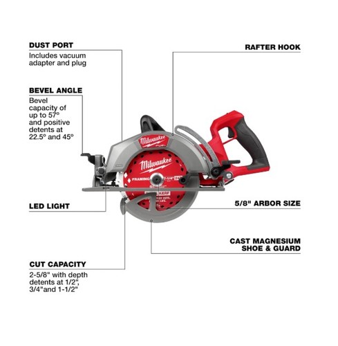 מסור עגול נטען Milwaukee M18 FUEL 2930-20 ידית אחורית 7.25 אינץ כ 18.4 ס