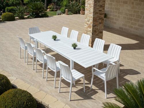 שולחן אלומיניום ענק נפתח עד 3.96 מ' + 12 כיסאות רון