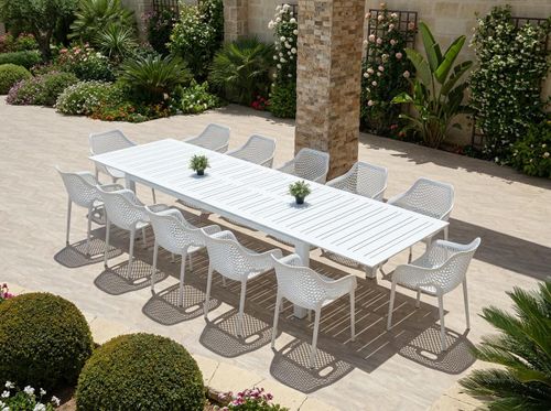 שולחן אלומיניום צבע שמפניה נפתח עד 3.96 מ' + 12 כיסאות ליה פלוס