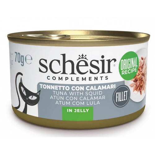 שזיר חתול טונה דיונון בג'לי 70 גרם Schesir Tuna With Squid