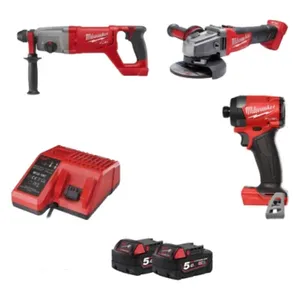 סט 3 כלים ללא פחמים + שתי סוללות 5AH MILWAUKEE