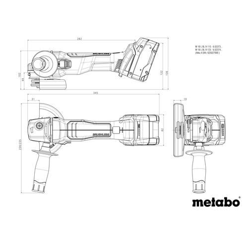 משחזת זווית נטענת Metabo W 18 L BL 9-125 מק