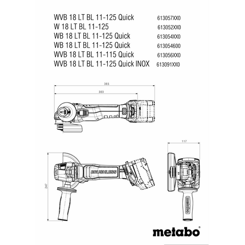 משחזת זווית נטענת Metabo WB 18 LT BL 11-125 Quick מק