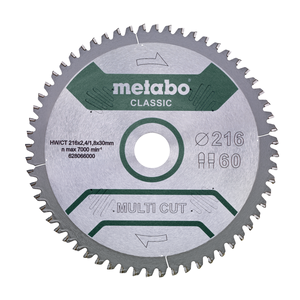 להב מסור עגול רב שימושי 216x30 מ"מ 60 שיניים - Metabo Multi Cut Classic