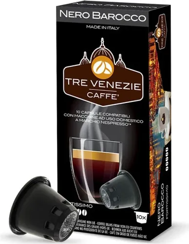 TRE VENEZIE NERO BAROCCO קפסולות קפה תואמות נספרסו 10 יחידות, תערובת ערביקה ורובוסטה בעוצמה 5 מתוך 5