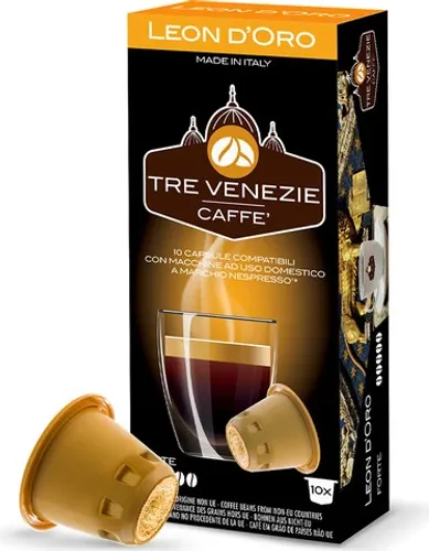 קפסולות קפה TRE VENEZIE LEON D'ORO תואמות נספרסו 10 יחידות, 100% רובוסטה עם קרמה עשירה ועוצמה 5 מתוך 5
