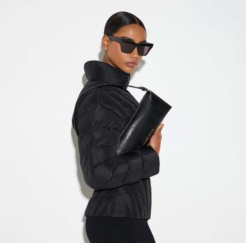 Over-the-shoulder bag with lizard print
