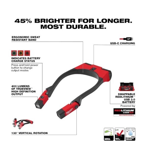 פנס צוואר נטען Milwaukee REDLITHIUM USB 400L דגם 2117-21